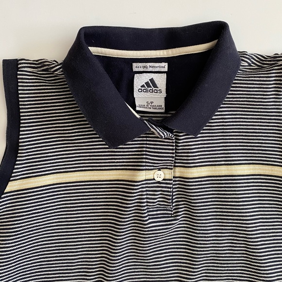 ADIDAS 60's 2 Ply Mercerized Black White Striped Polo Shirt- Women’s SP - Picture 4 of 9